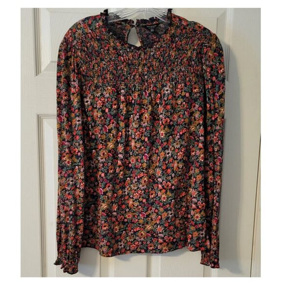 Lucky Brand Long Sleeve BLOUSE blue gold red Top M - Picture 1 of 6